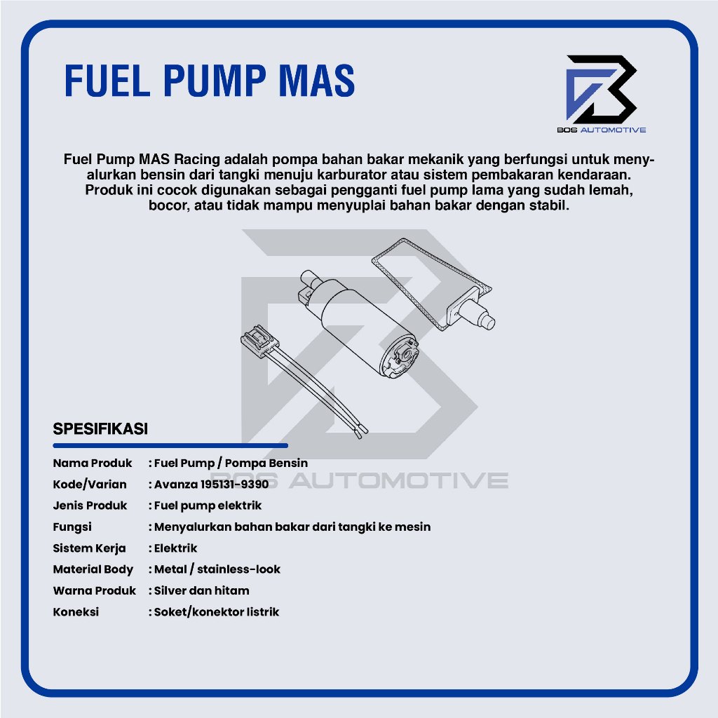Fuel Pump MAS Toyota Avanza 9390 Pompa Bensin Elektrik High Quality Electric Fuel Pump Mobil Injeksi - foto-produk-2