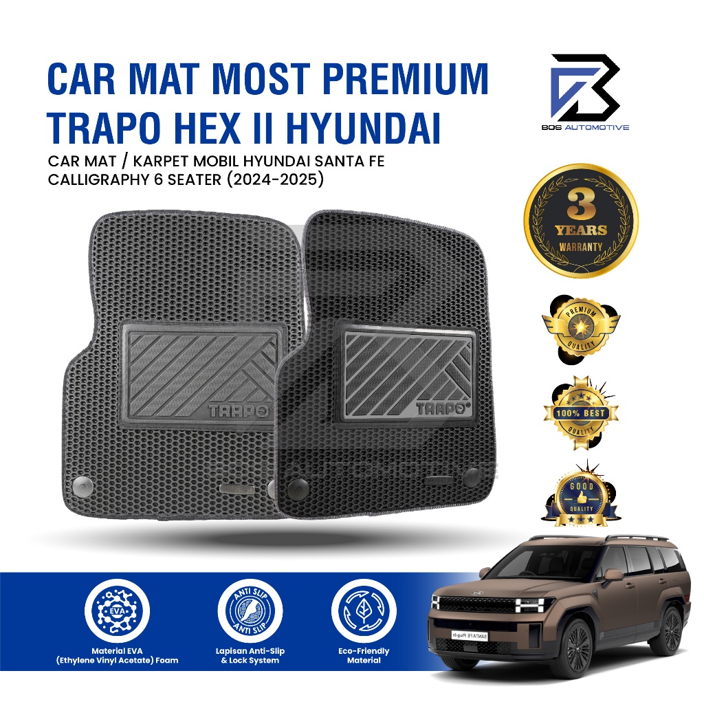 Karpet Mobil HYUNDAI SANTA FE Calligraphy 6 Seater (2024 - Sekarang) - Karpet Fullset Premium Anti Slip - Car Mats Trapo Hex II Original