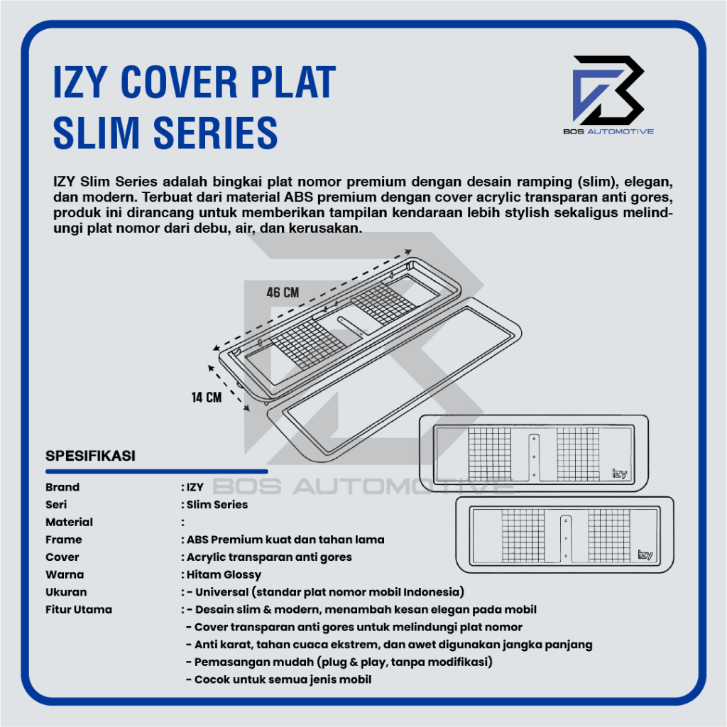IZY Cover / Dudukan / Tempat / Frame / Breket / Bingkai / Rumah / Tatakan Plat Nomor Mobil Model Slim Series - foto-produk-3
