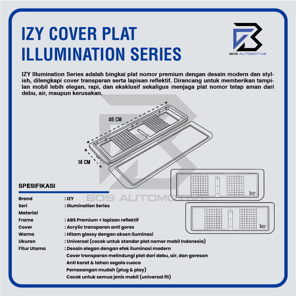 IZY Cover / Dudukan / Tempat / Frame / Breket / Bingkai / Rumah / Tatakan Plat Nomor Mobil Model 2 lampu - foto-produk-3