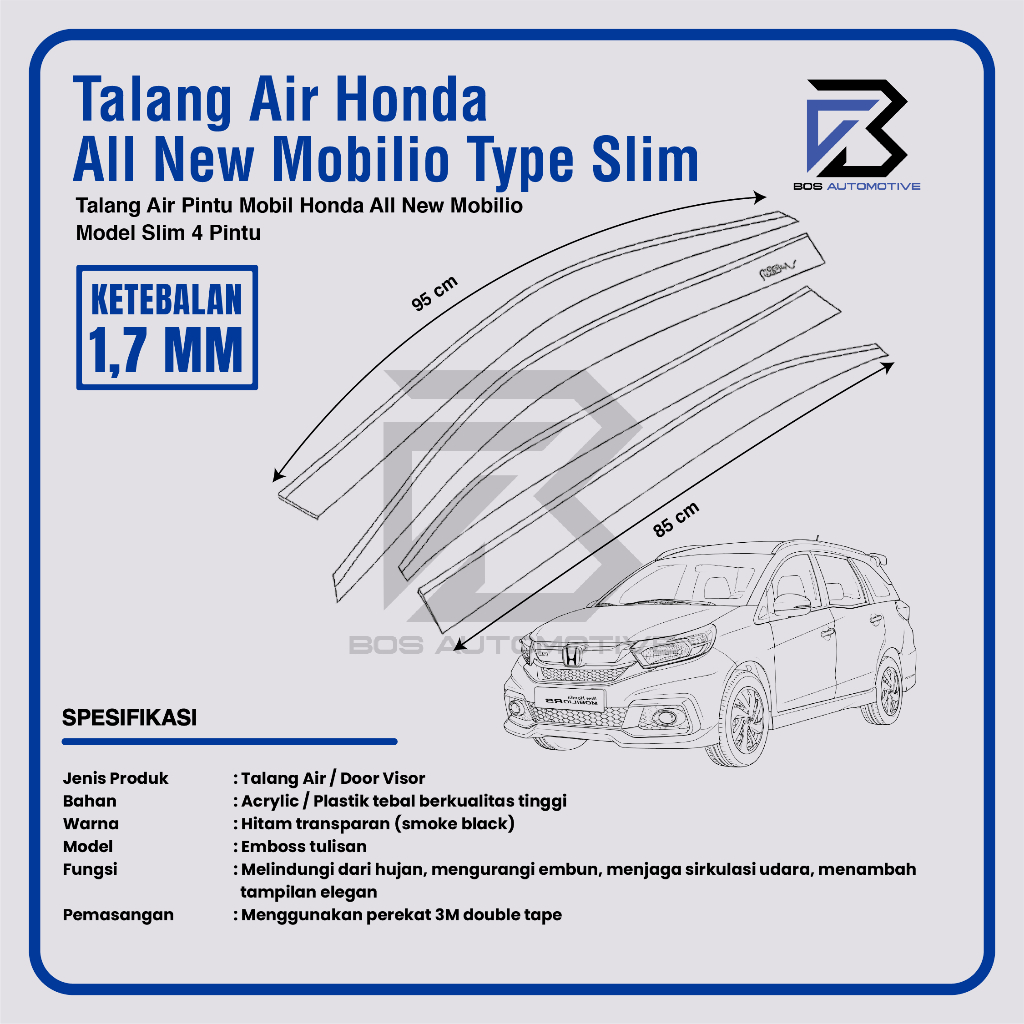 Talang Air Pintu Mobil Honda All New Mobilio 2017 â€“ 2022 Model Slim  4 Pintu - foto-produk-2
