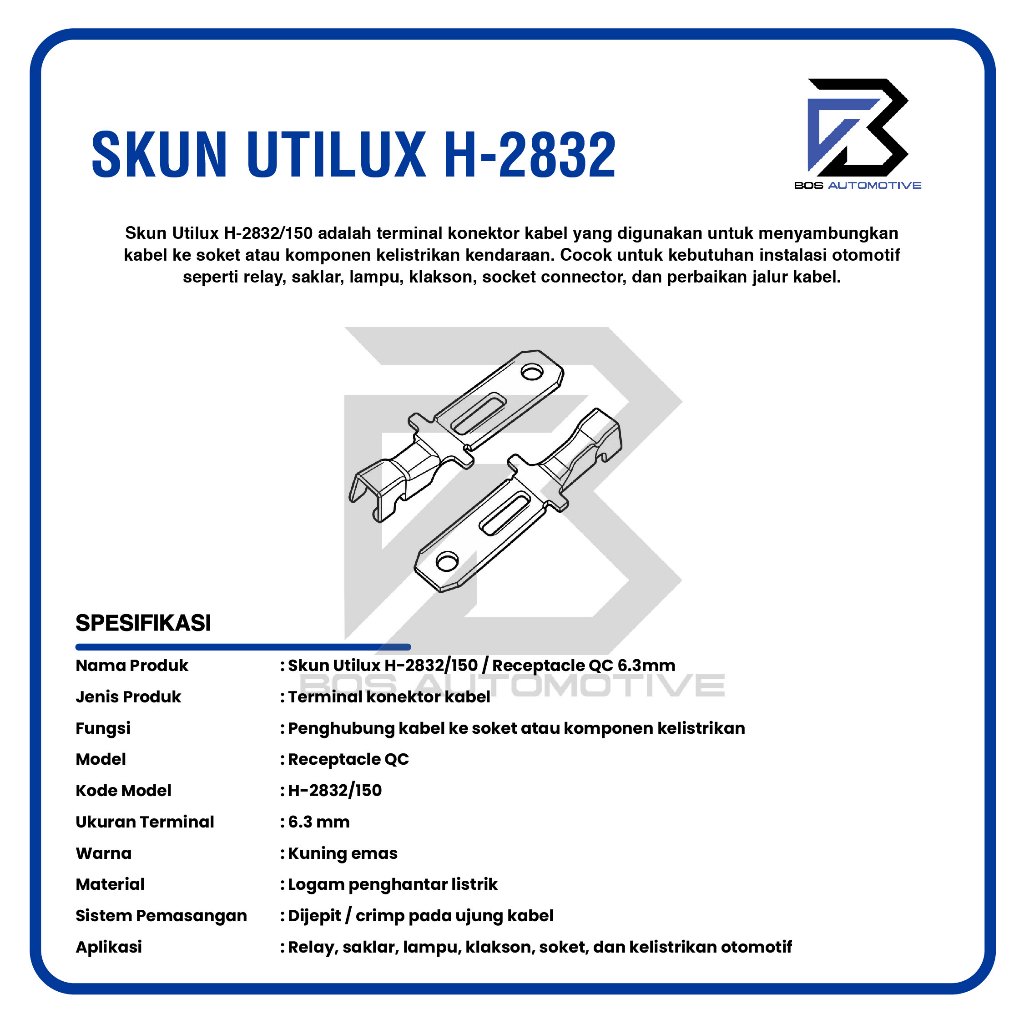Terminal Skun Gepeng Cowok UTILUX H2832 Male Konektor Kabel Original - foto-produk-2
