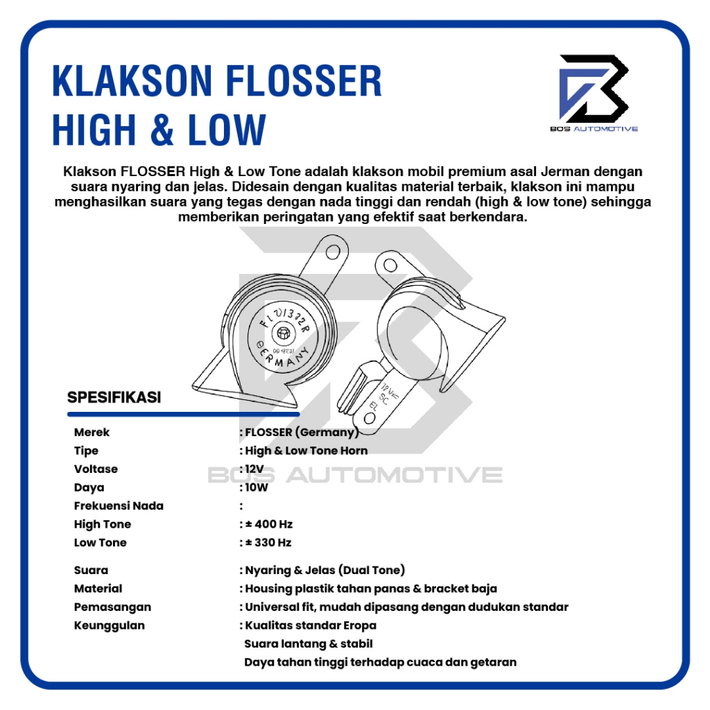 Klakson Keong Mobil Motor FLOSSER BMW Germany dengan Kabel Relay Set Klakson 12v Original - foto-produk-3