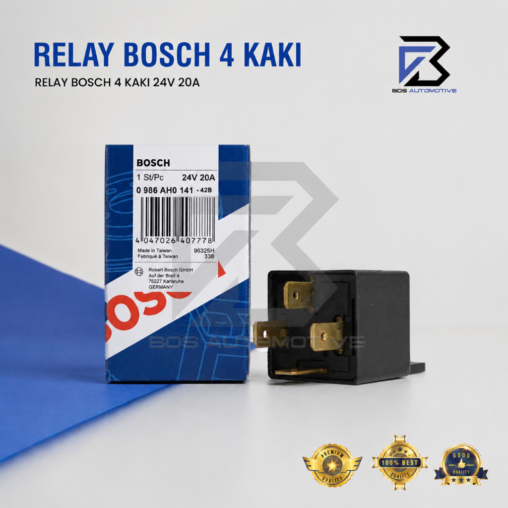 Relay BOSCH Kaki 4 Pin 12 volt 24 Volt 30 Ampere 20 Ampere Relay BOSCH Kaki 5 Pin 12 Volt 24 Volt Pemutus Arus 87a Mobil Motor Original - foto-variasi-4