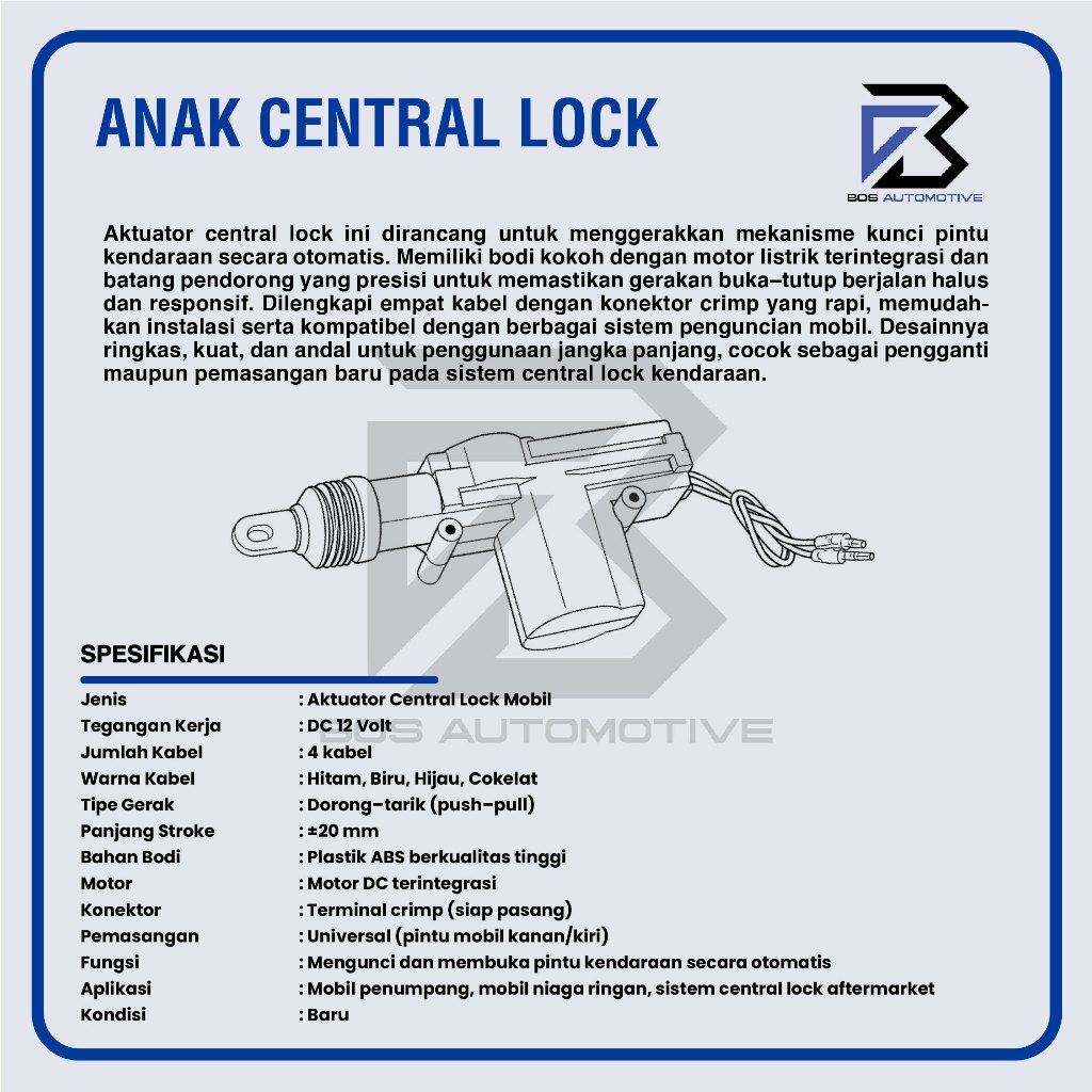 Anak Central Lock 2 Kabel / Central Lock Pintu Mobil Penumpang Universal - foto-produk-2