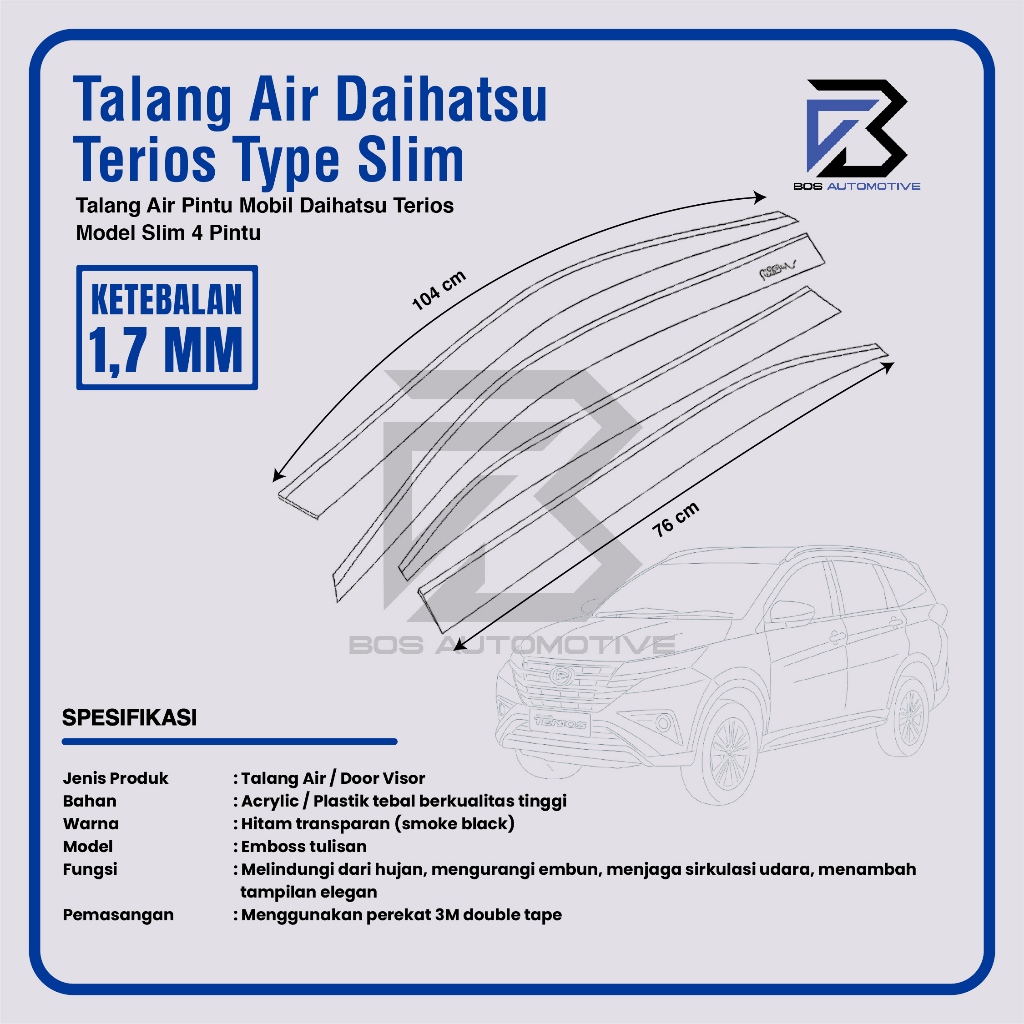 Talang Air Pintu Mobil Daihatsu Terios 2006 â€“ 2015 Model Slim 4 Pintu - foto-produk-2