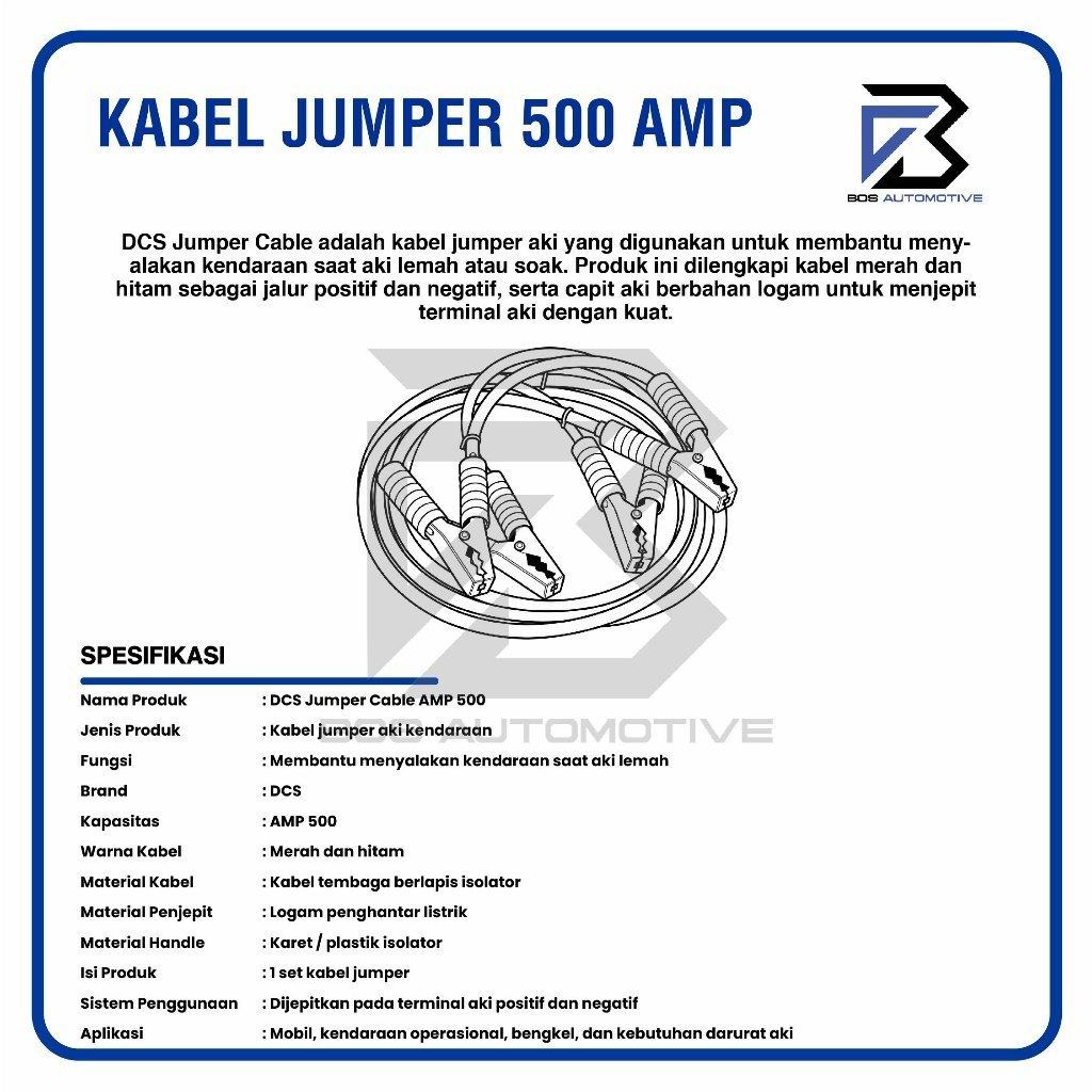 Kabel Jumper Aki 500 Ampere Car Emergency Battery Accu Cable Jumper Jumbo High Quality - foto-produk-2