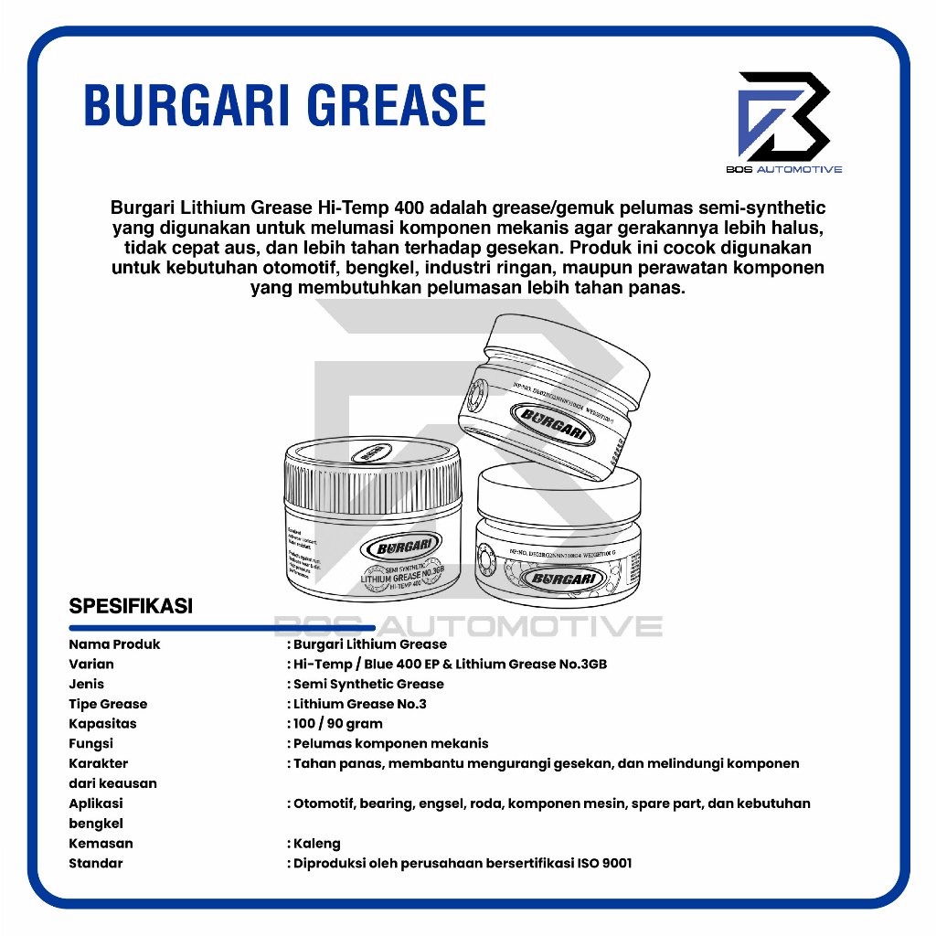 BURGARI GREASE - STEMPET - GEMUK SEMI SYNTHETIC NO.3GB HI-TEMP 100Gr 90Gr - foto-produk-2