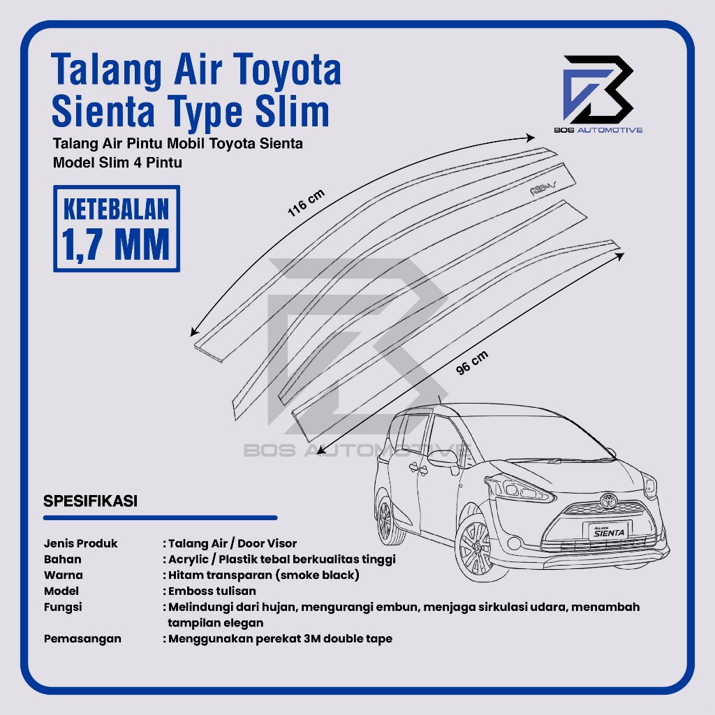 Talang Air Pintu Mobil Toyota Sienta 2016 â€“ 2022 Model Slim 4 Pintu - foto-produk-2