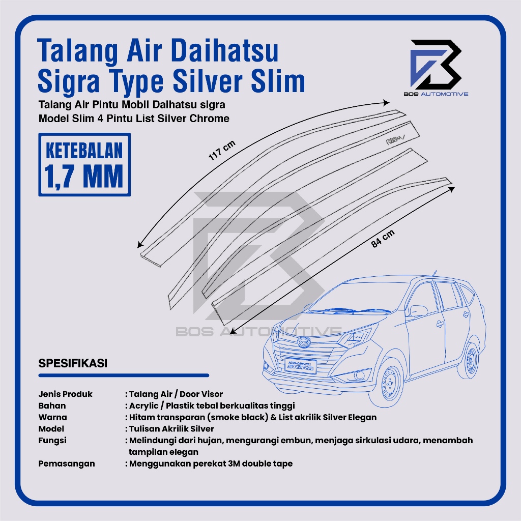 Talang Air Pintu List Silver Chrome Mobil Daihatsu Sigra 2016 - 2020 Model Slim 4 Pintu - foto-produk-2