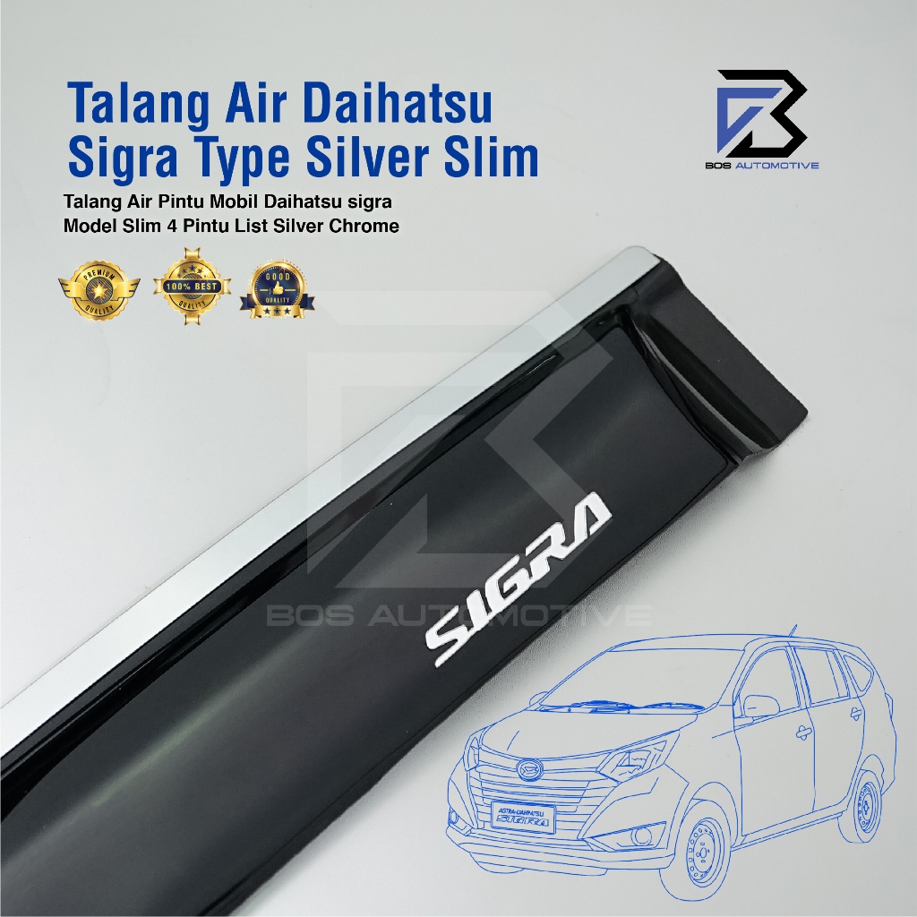Talang Air Pintu List Silver Chrome Mobil Daihatsu Sigra 2016 - 2020 Model Slim 4 Pintu