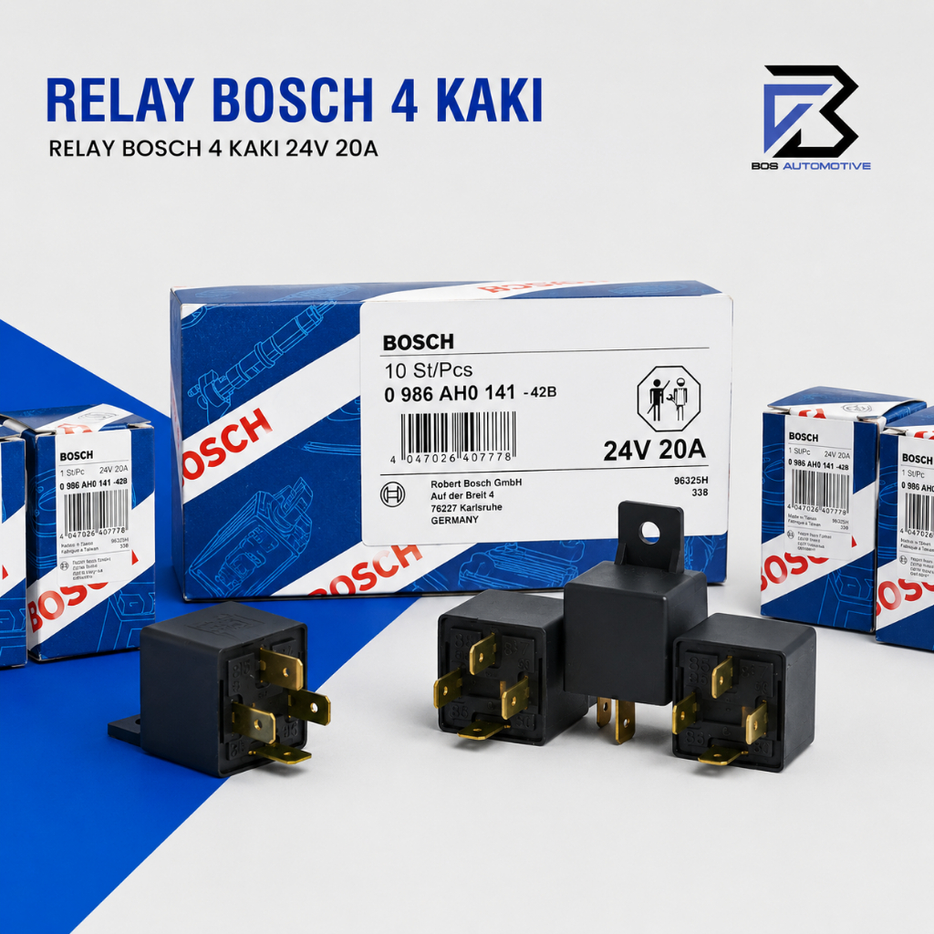 Relay Bosch  Kaki 4 Pin 24 Volt 20 Ampere  Untuk Klakson Lampu Mobil Truk Bus Original - foto-produk-1