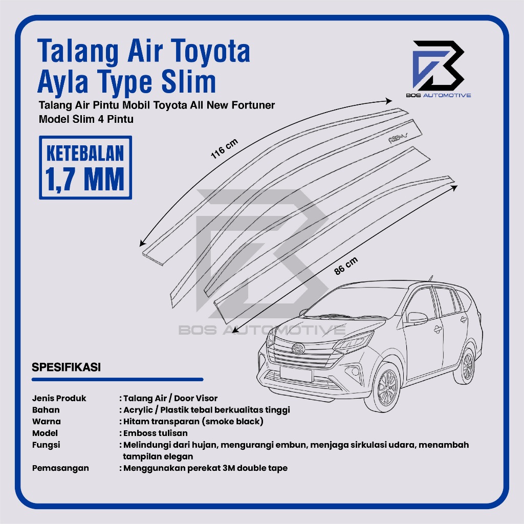Talang Air Pintu Mobil Daihatsu Ayla 2012 - 2019 Model Slim 4 Pintu - foto-produk-2