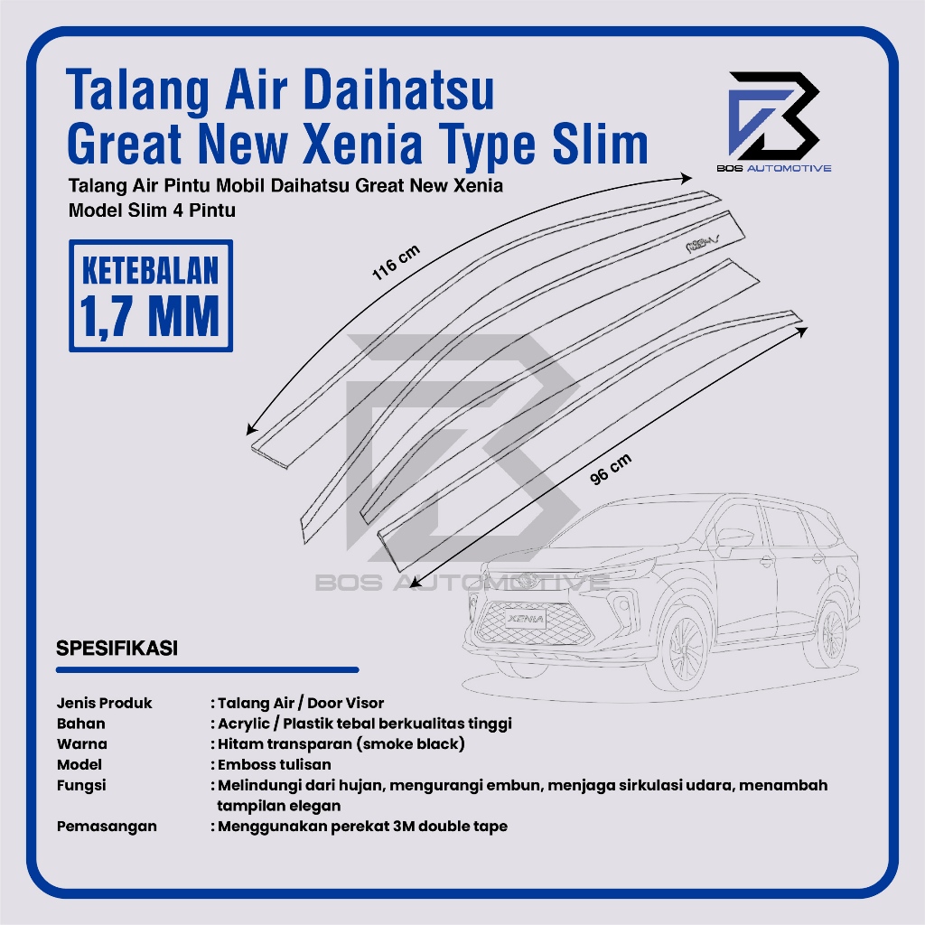 Talang Air Pintu Mobil Daihatsu Great New Xenia 2015 â€“ 2020 Model Slim 4 Pintu - foto-produk-2