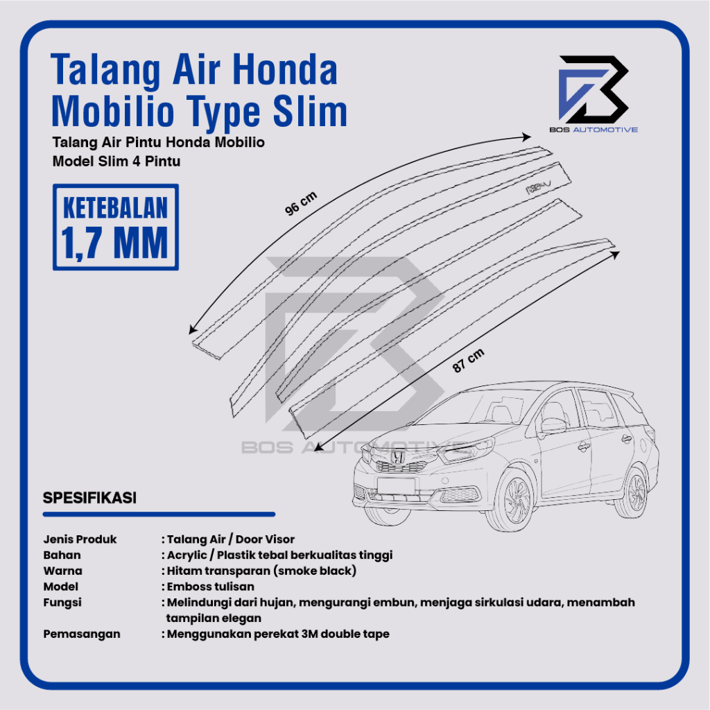 Talang Air Pintu Mobil Honda mobilio 2014 â€“ 2017 Model Slim 4 Pintu - foto-produk-3