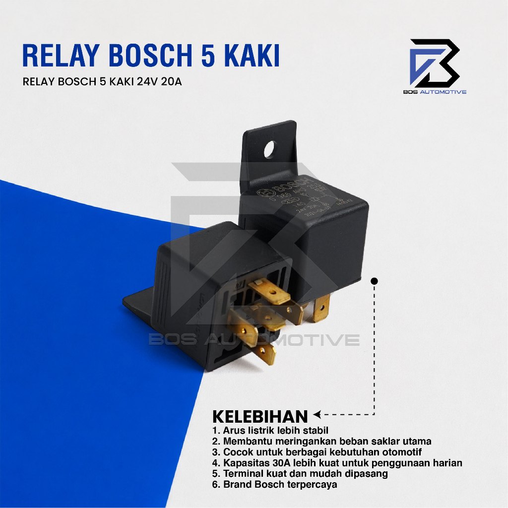 Relay Bosch Kaki 5 Pin 24V 20 Ampere Untuk Klakson Lampu Mobil Truk Bus Original - foto-produk-3
