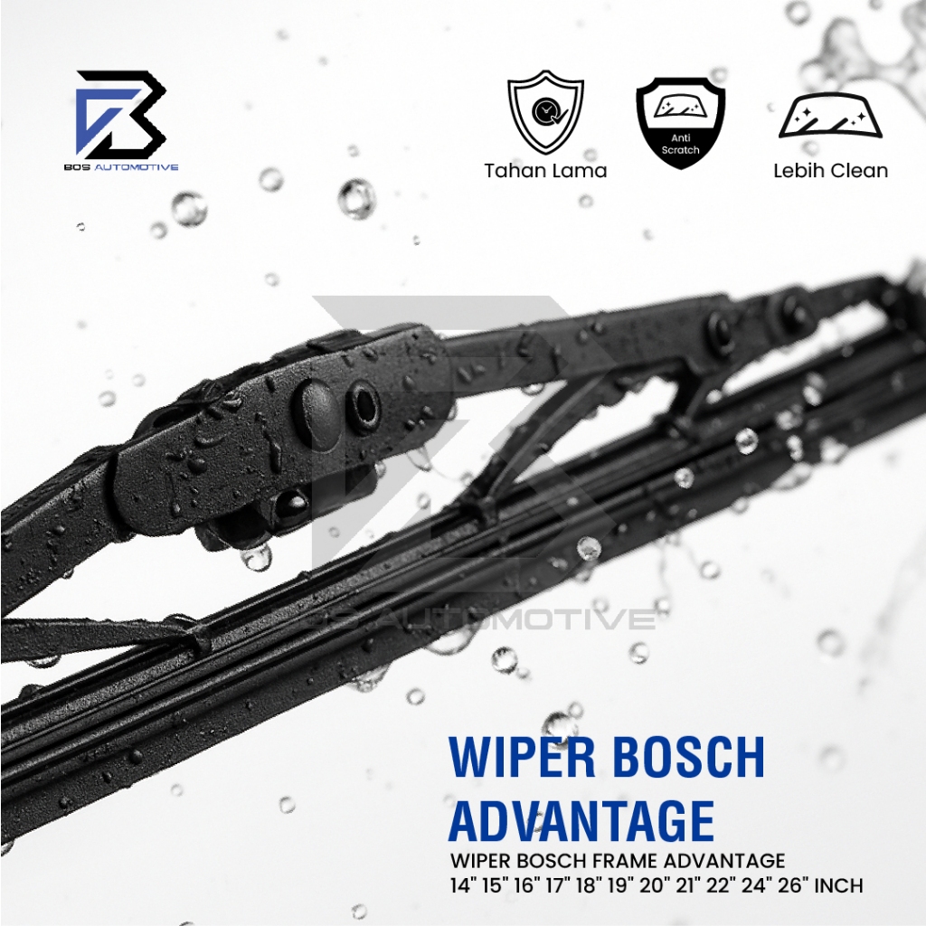 Wiper Blade BOSCH Advantage Besi Kipas Kaca Depan Mobil Frame Hook 14" 16" 17" 18" 19" 20" 21" 22" 24" 26" Inch Original - foto-produk-1