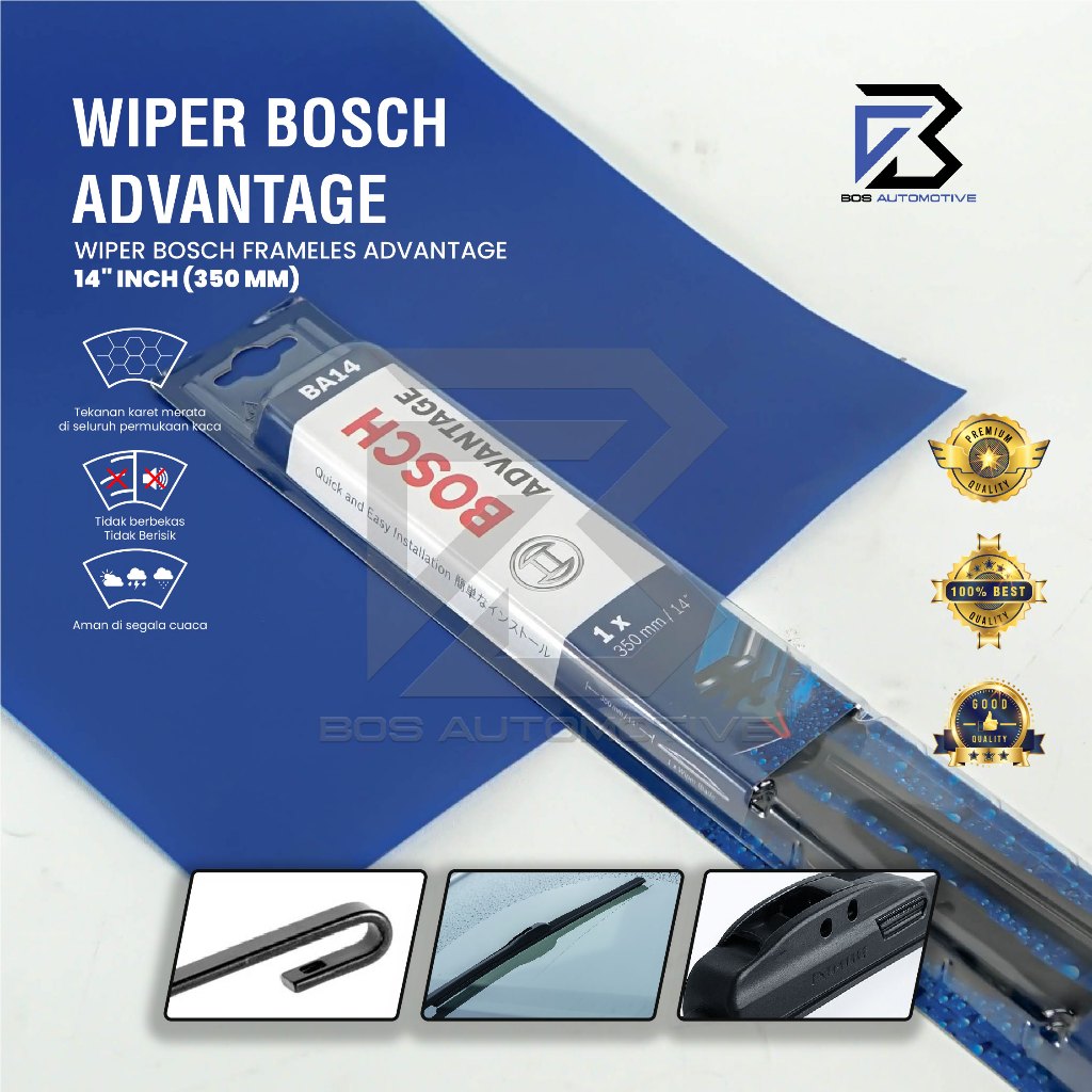 Wiper Blade BOSCH Advantage Besi Kipas Kaca Depan Mobil Frame Hook 14" 16" 17" 18" 19" 20" 21" 22" 24" 26" Inch Original - foto-variasi-1