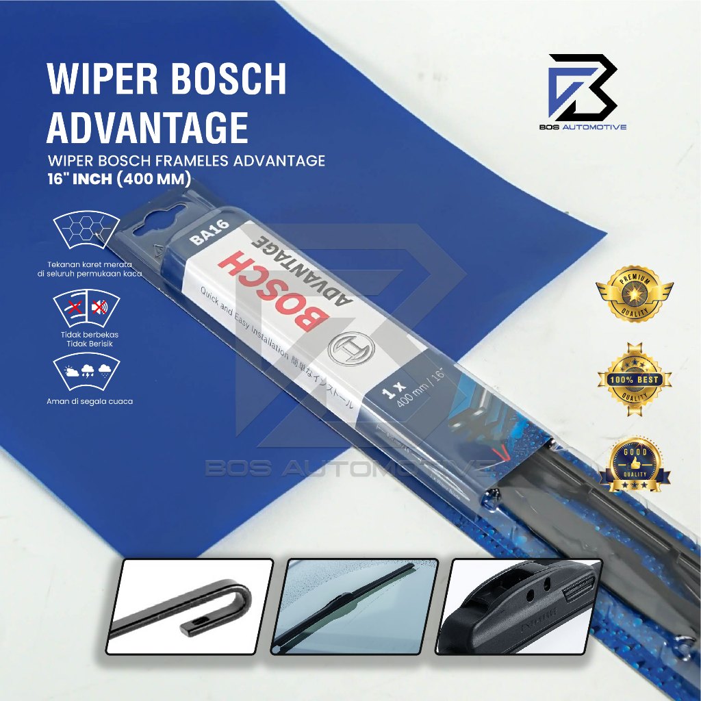 Wiper Blade BOSCH Advantage Besi Kipas Kaca Depan Mobil Frame Hook 14" 16" 17" 18" 19" 20" 21" 22" 24" 26" Inch Original - foto-variasi-2