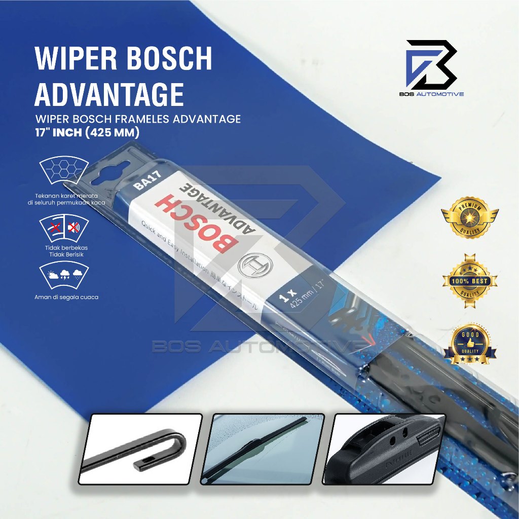 Wiper Blade BOSCH Advantage Besi Kipas Kaca Depan Mobil Frame Hook 14" 16" 17" 18" 19" 20" 21" 22" 24" 26" Inch Original - foto-variasi-3