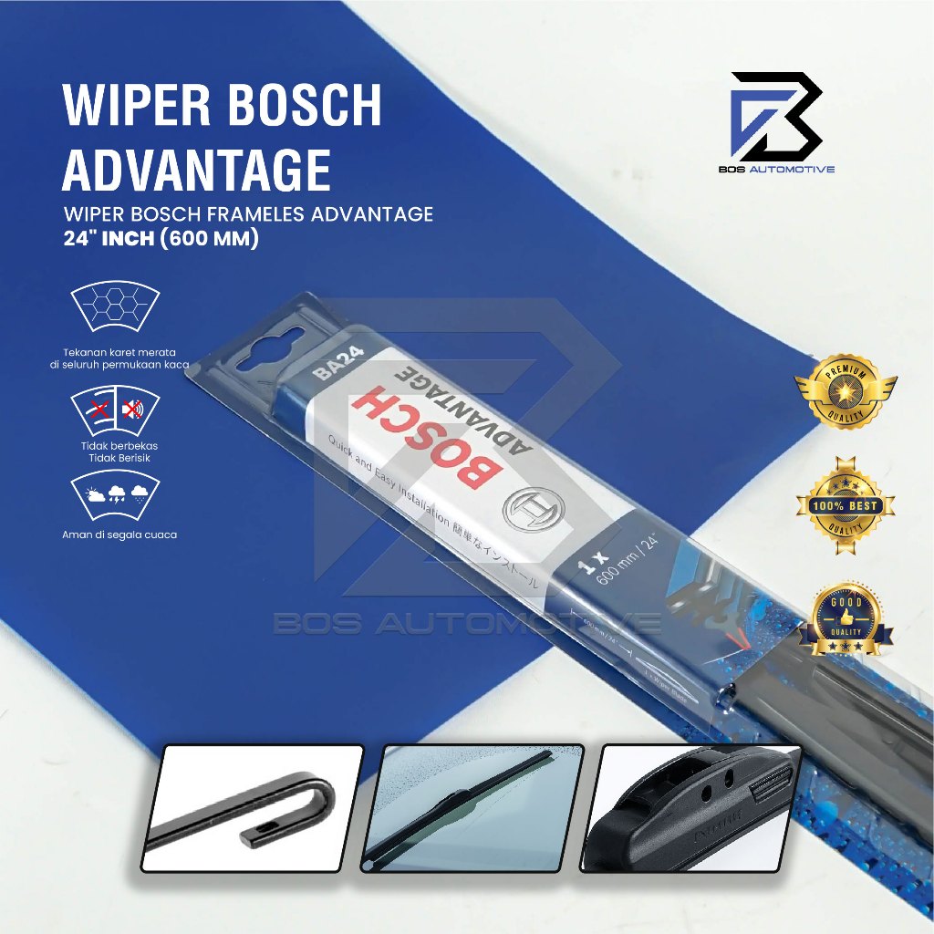 Wiper Blade BOSCH Advantage Besi Kipas Kaca Depan Mobil Frame Hook 14" 16" 17" 18" 19" 20" 21" 22" 24" 26" Inch Original - foto-variasi-9