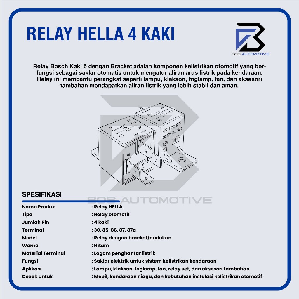 Relay Hella Kaki 4 Pin 12 Volt 30 Ampere  Untuk Klakson Lampu Mobil Motor Original - foto-produk-2