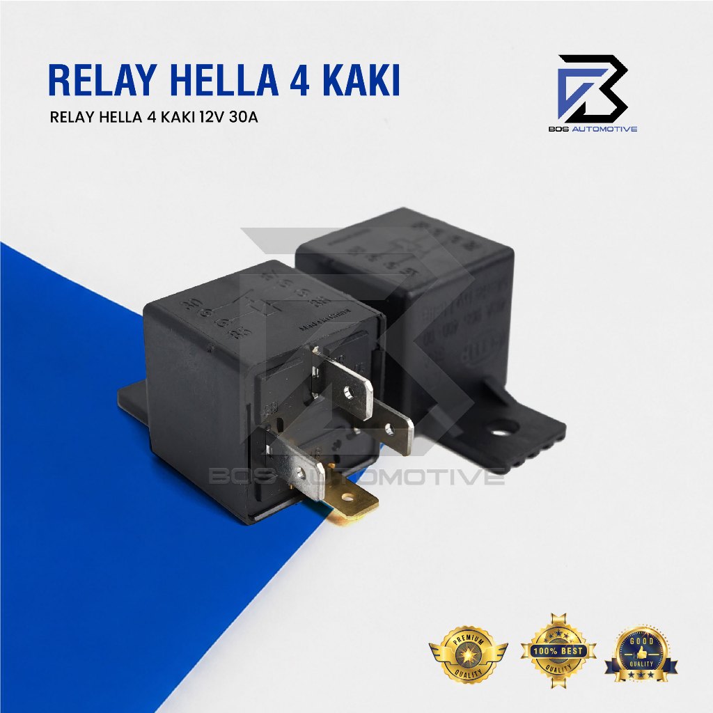 Relay Hella Kaki 4 Pin 12 Volt 30 Ampere  Untuk Klakson Lampu Mobil Motor Original