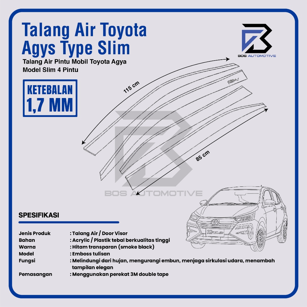 Talang Air Pintu Mobil Toyota Agya 2013 â€“ 2020 Model Slim 4 Pintu - foto-produk-2
