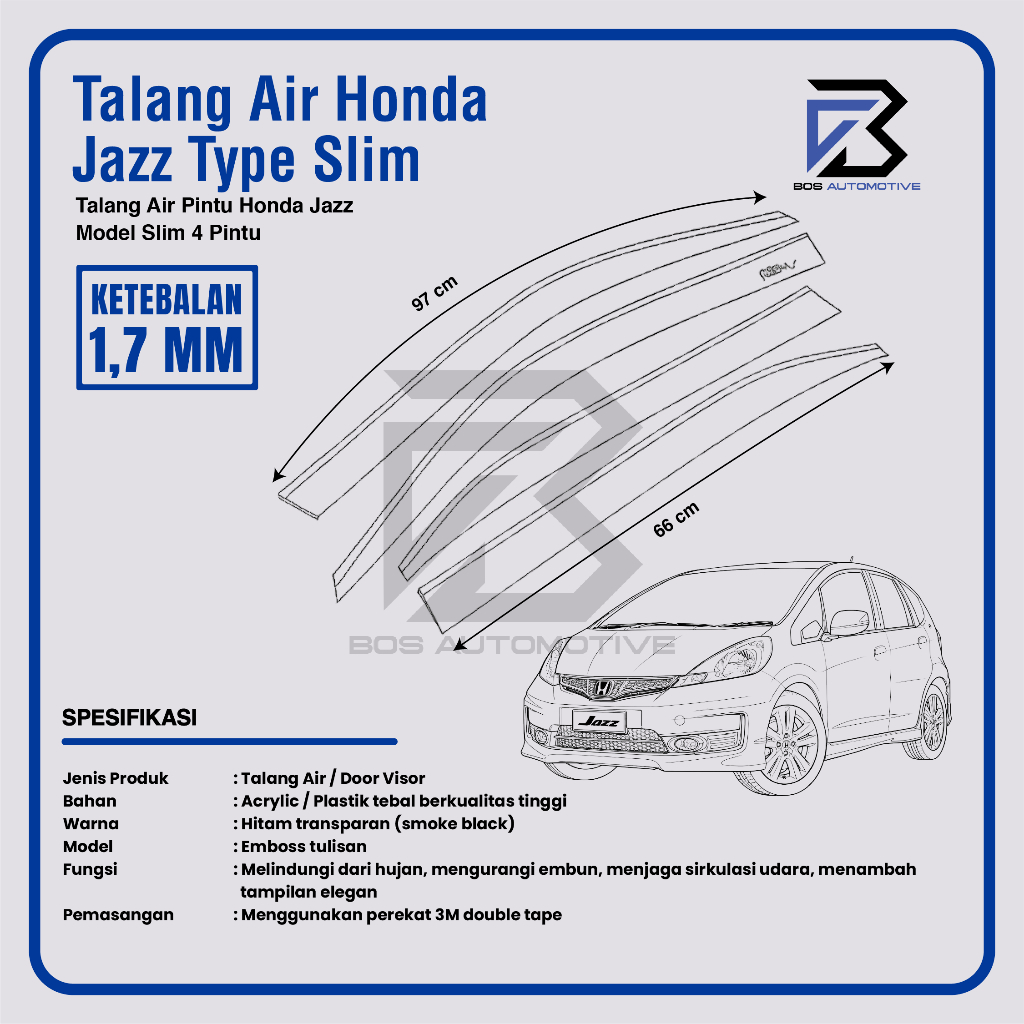 Talang Air Pintu Mobil Honda Jazz 2001 â€“ 2007 Model Slim 4 Pintu - foto-produk-2