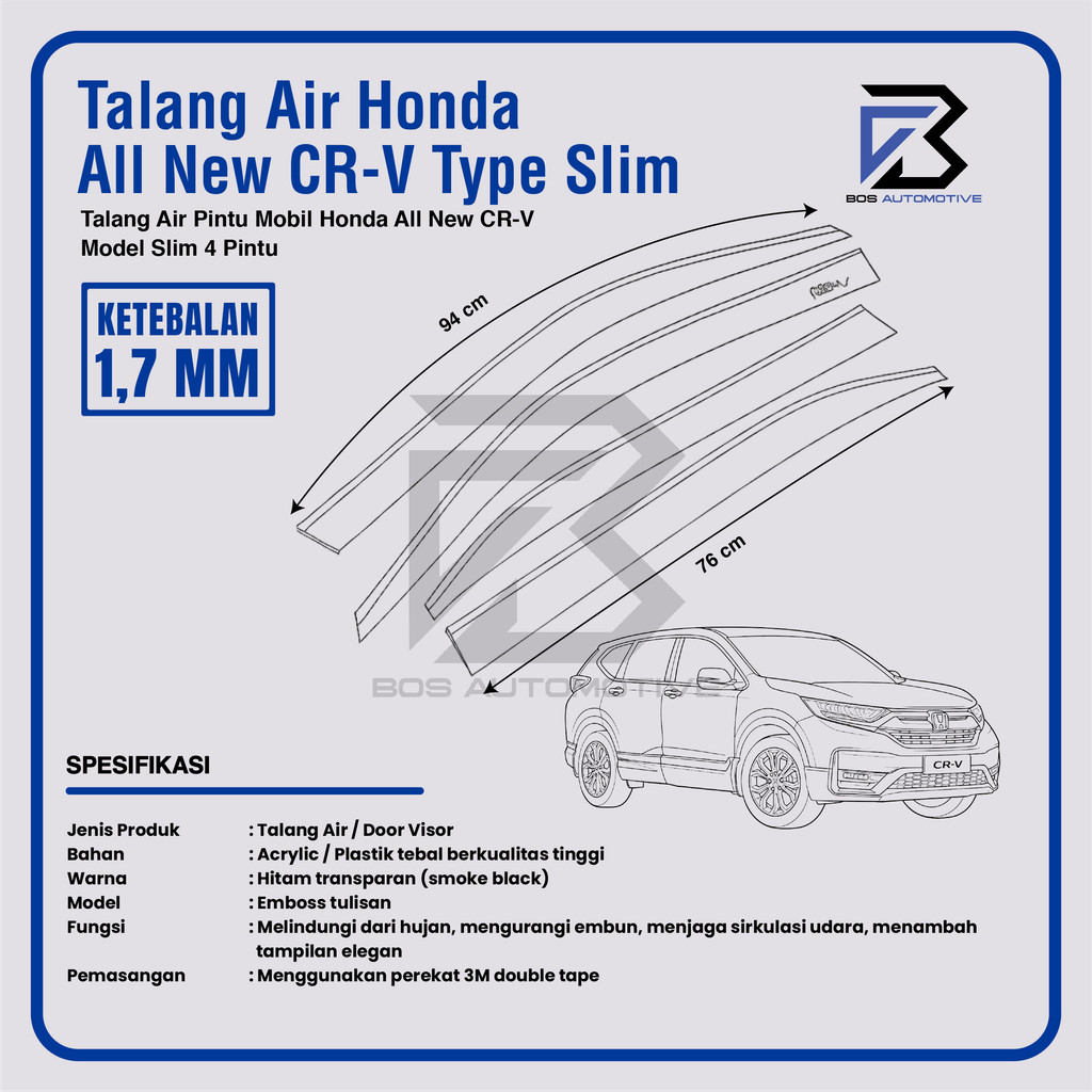 Talang Air Pintu Mobil Honda All New CRV 2007 - 2012 Model Slim 4 Pintu - foto-produk-2