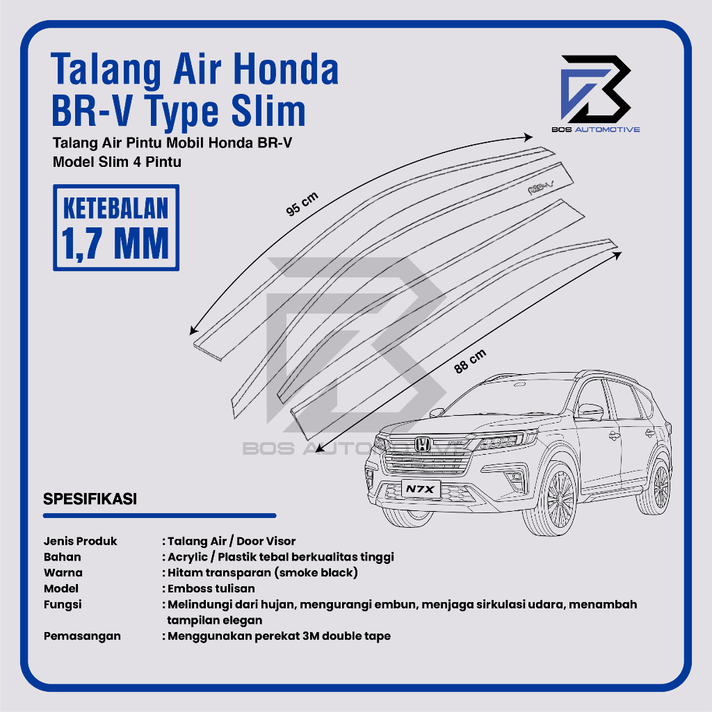 Talang Air Pintu Mobil Honda BRV 2015 - 2017 Model Slim 4 Pintu - foto-produk-2