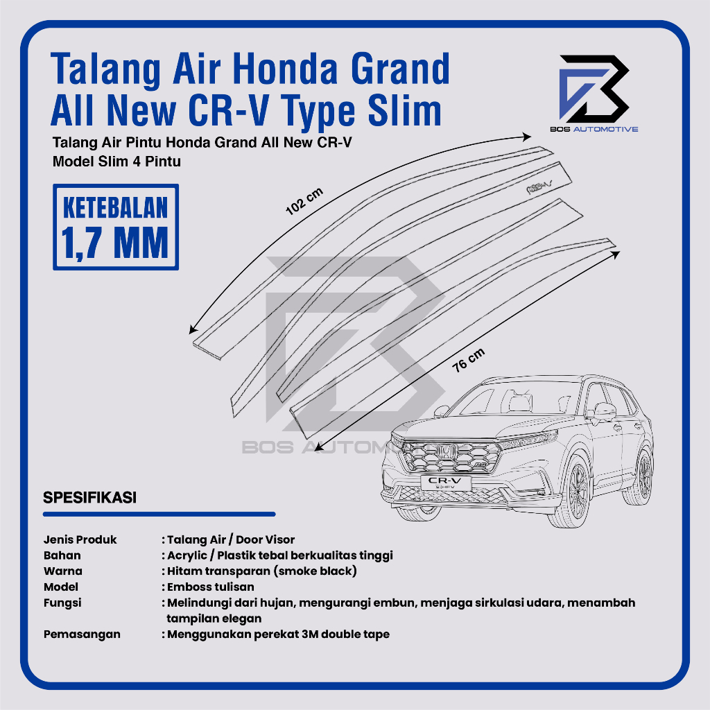 Talang Air Pintu Mobil Honda Grand All New CRV 2012 â€“ 2015 Model Slim  4 Pintu - foto-produk-2