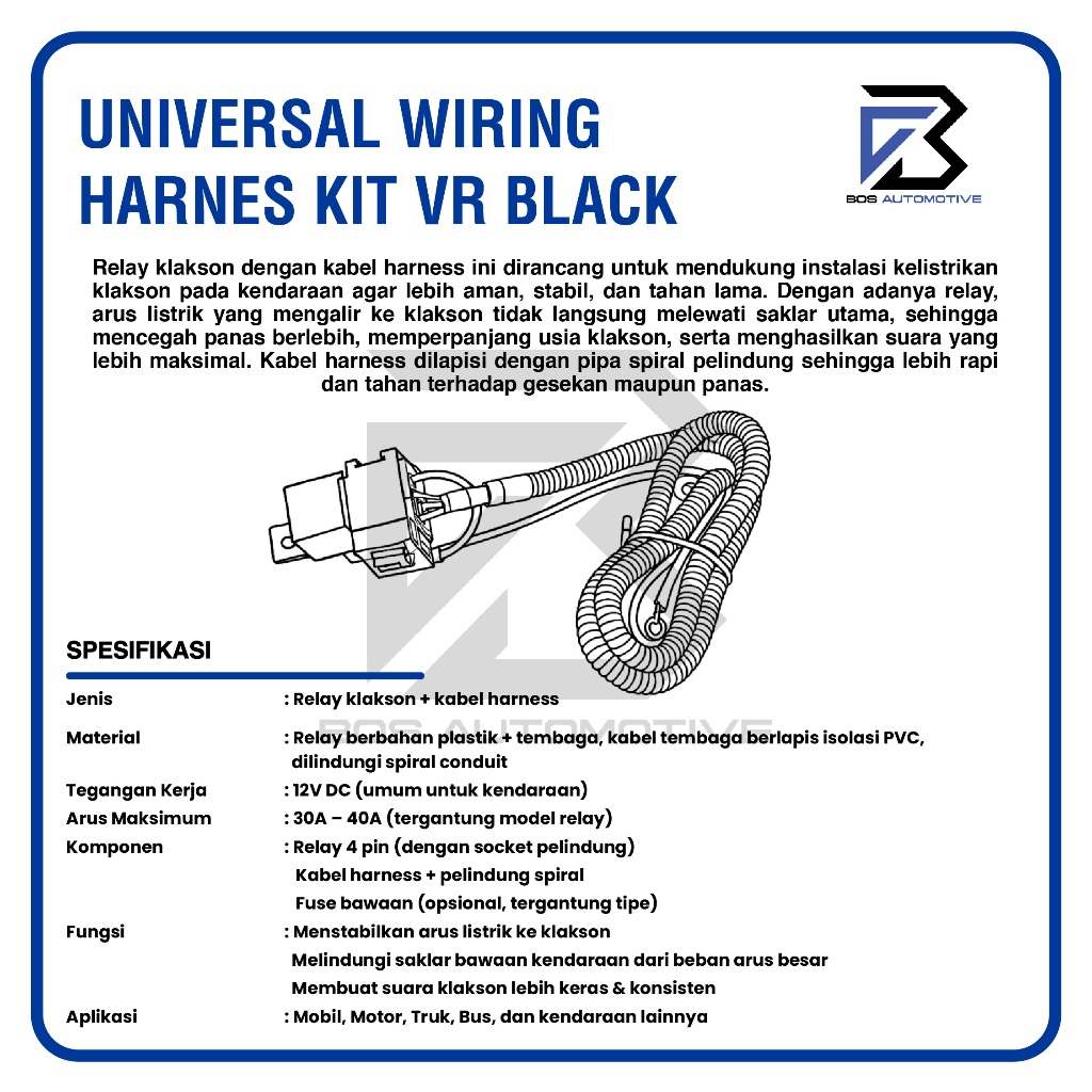 Kabel Relay Set Klakson Mobil Motor Relay HELLA VR-Black 12V - foto-produk-2