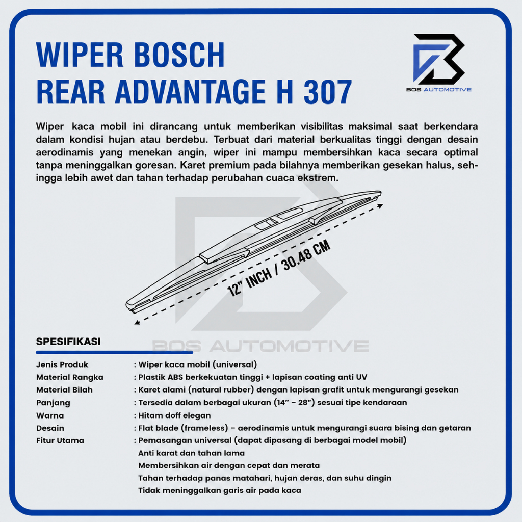 WIPER BELAKANG BOSCH H307 12" / H354 14" / H352 14" / H306 12" INCH MOBIL UNIVERSAL - foto-produk-2