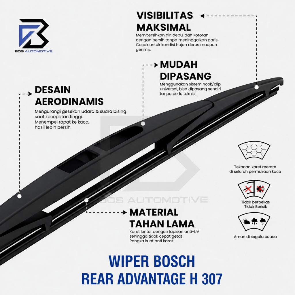 WIPER BELAKANG BOSCH H307 12" / H354 14" / H352 14" / H306 12" INCH MOBIL UNIVERSAL - foto-produk-3