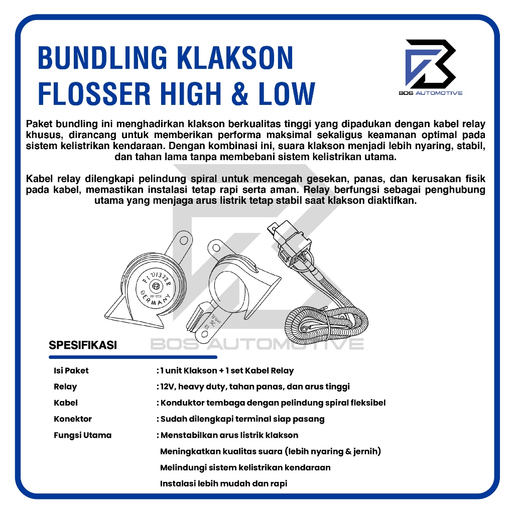 Klakson Keong Mobil Motor FLOSSER (FER) Klakson BMW Germany dengan Relay Set BOSCH HELLA MX Original - foto-produk-3